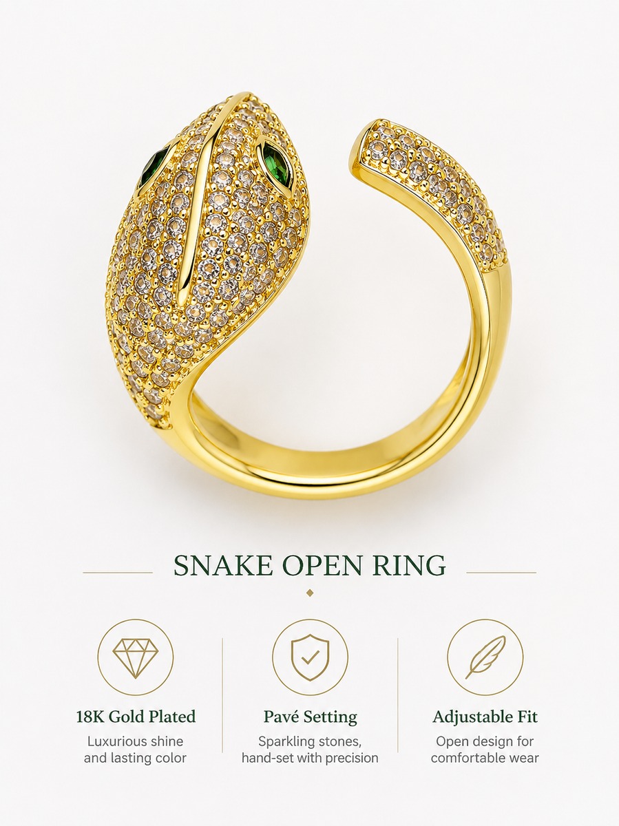 Gold Serpent Ring with Emerald Eyes