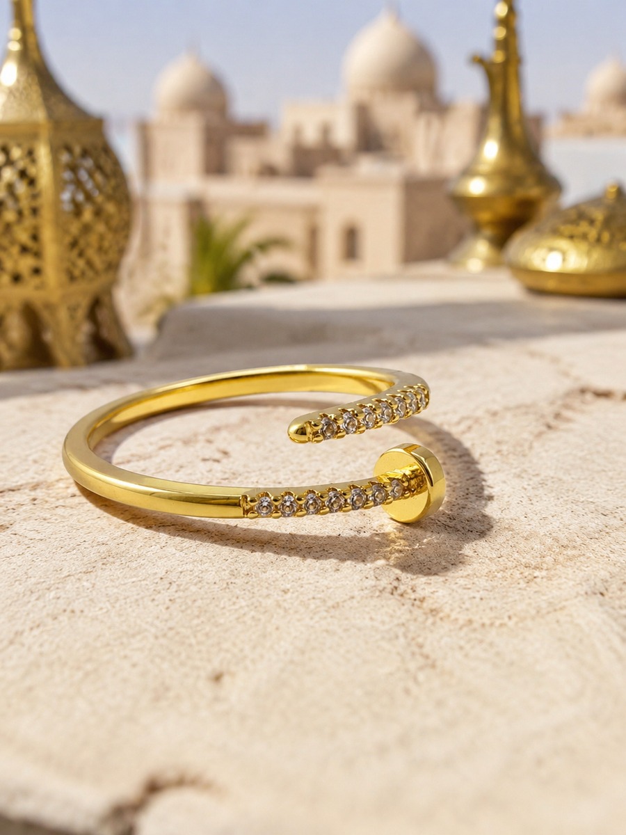 Golden Pave Nail Adjustable Cuff Ring