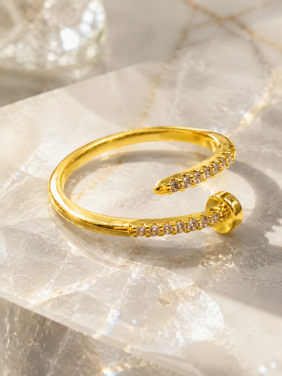 Golden Pave Nail Adjustable Cuff Ring