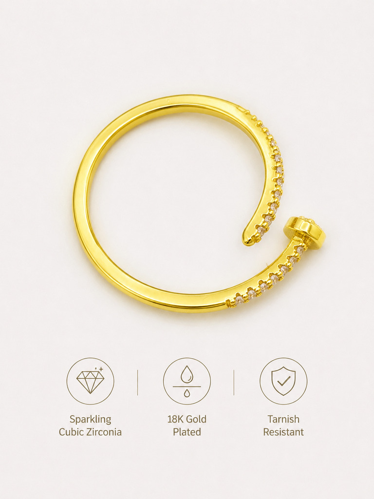 Golden Pave Nail Adjustable Cuff Ring
