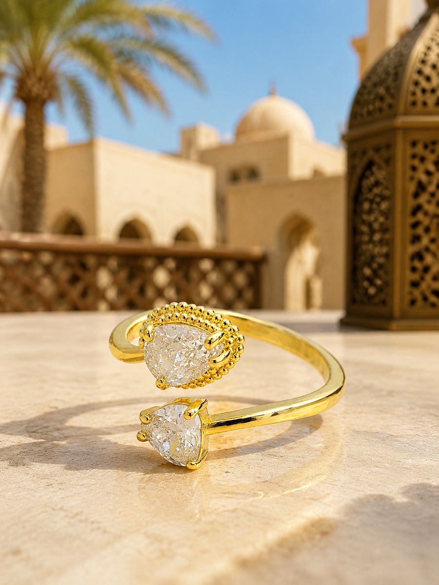 Golden Pear-Cut Gemstone Open Ring