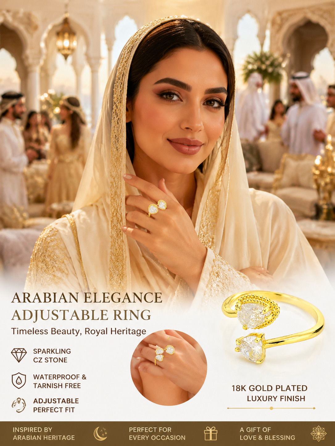 Golden Pear-Cut Gemstone Open Ring