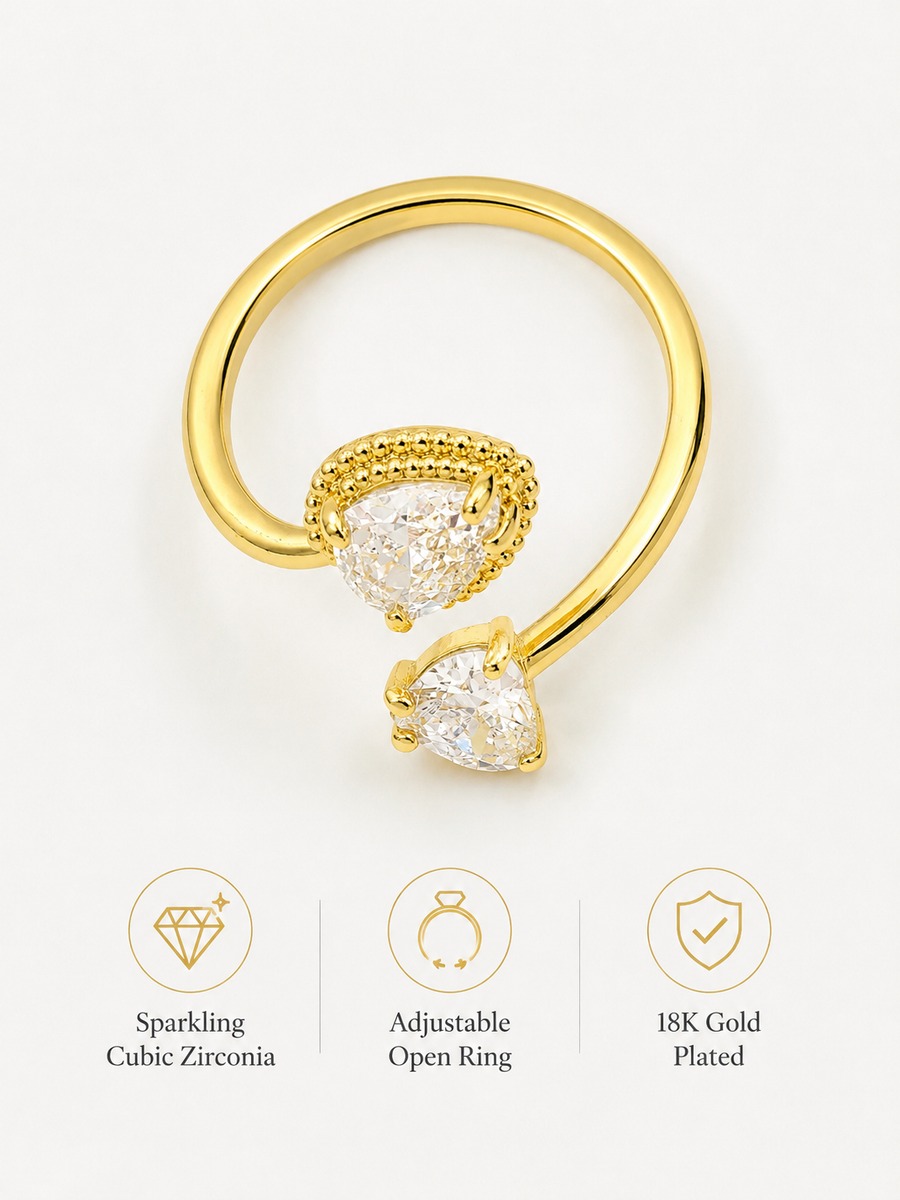 Golden Pear-Cut Gemstone Open Ring