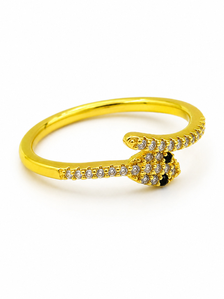 Golden Serpent Charm Ring with Zirconia