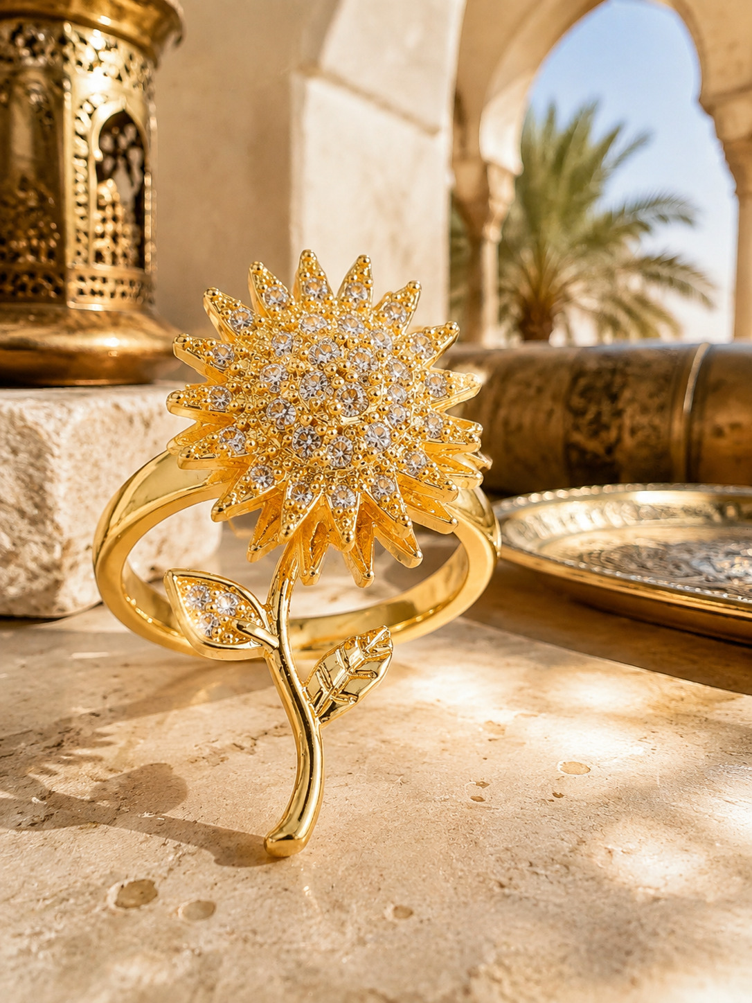 Golden Blossom Zircon Ring