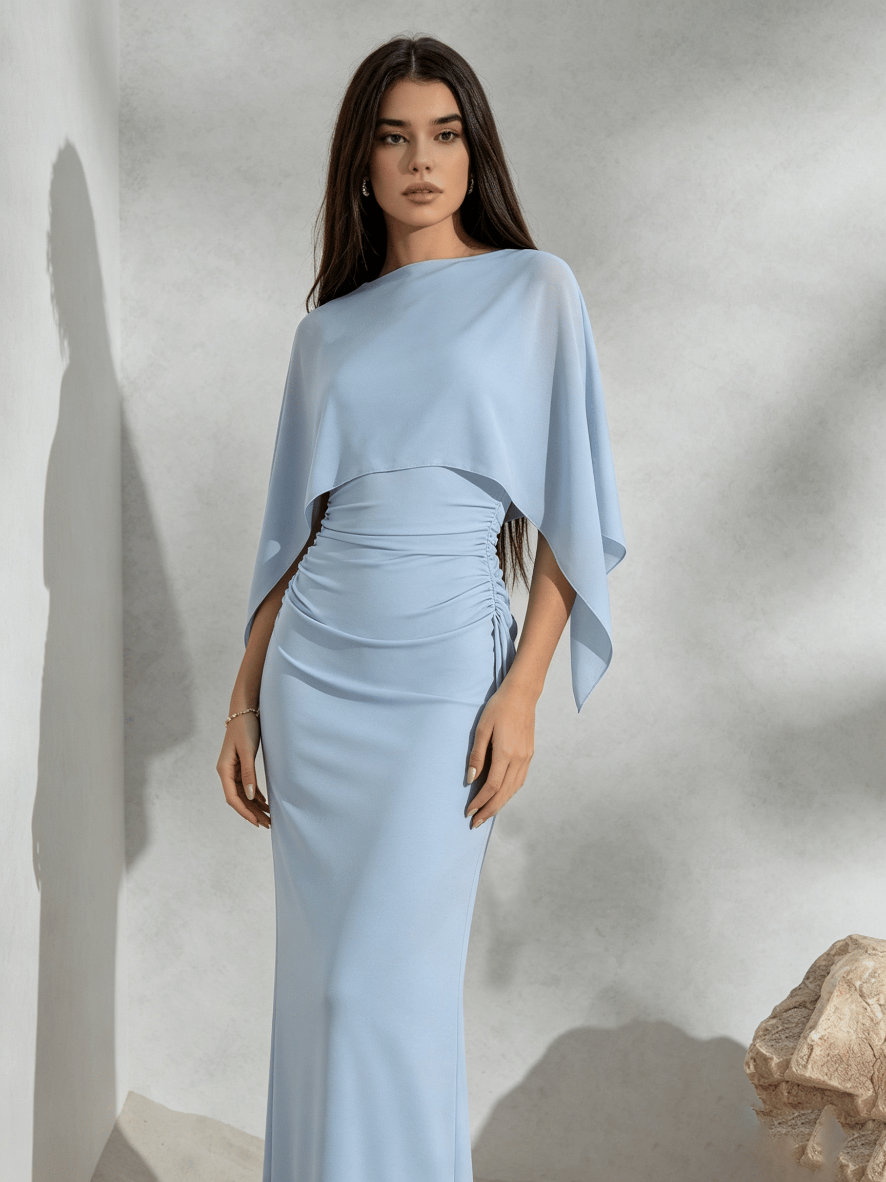 Cape Sleeve Boat Neck Sheath Maxi Dress