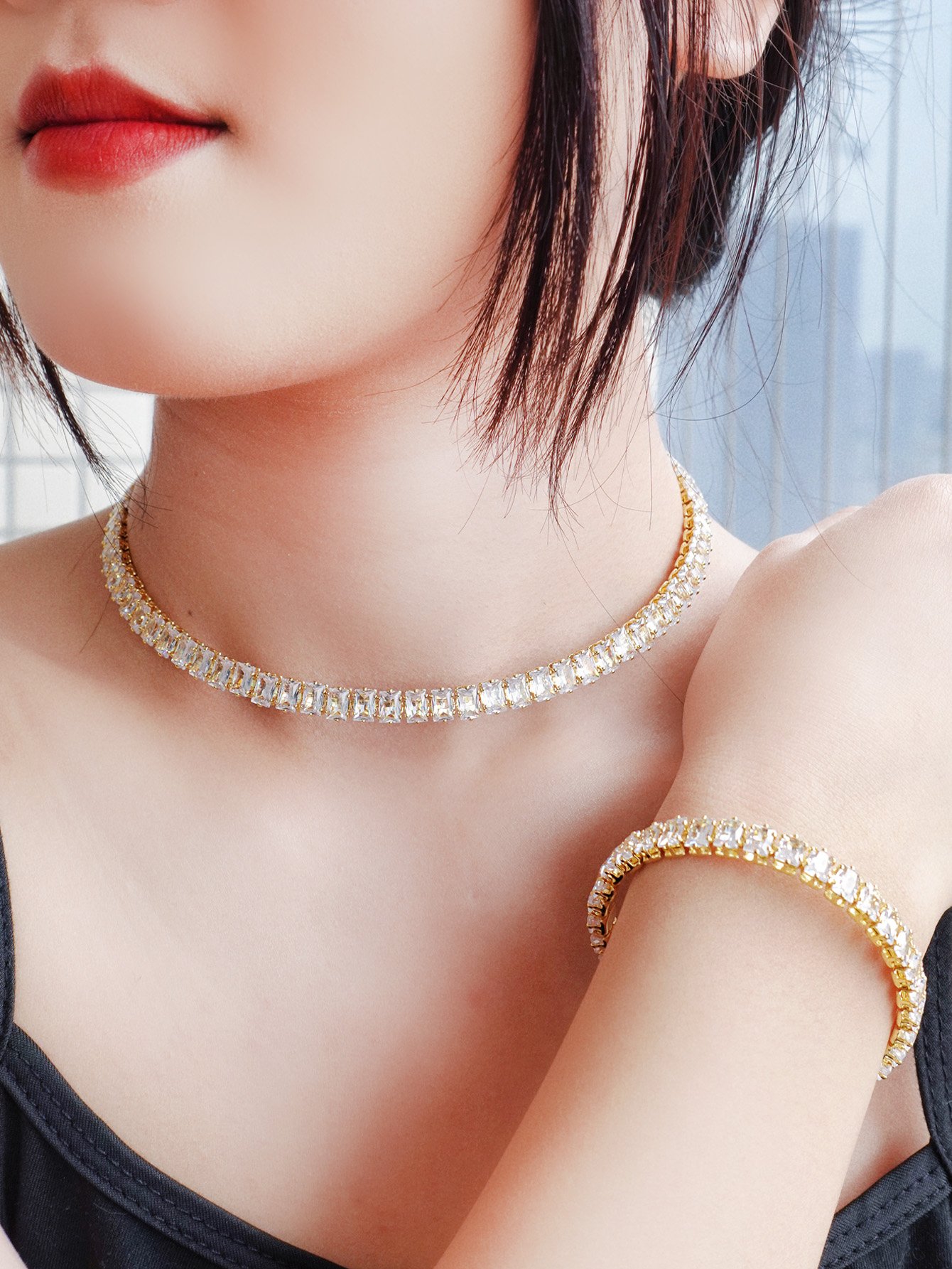 Gold Crystal Necklace and Bracelet Set
