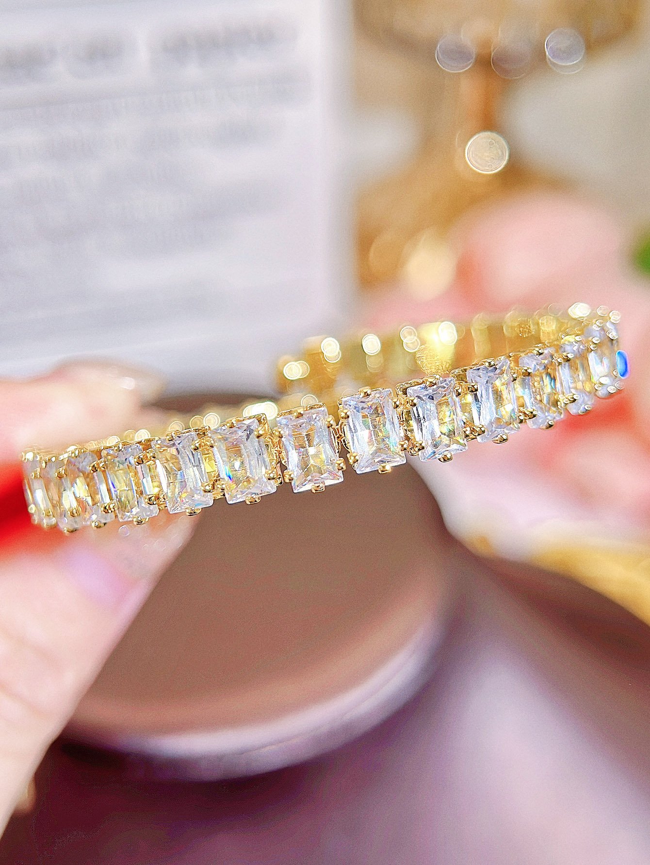 Gold Crystal Necklace and Bracelet Set