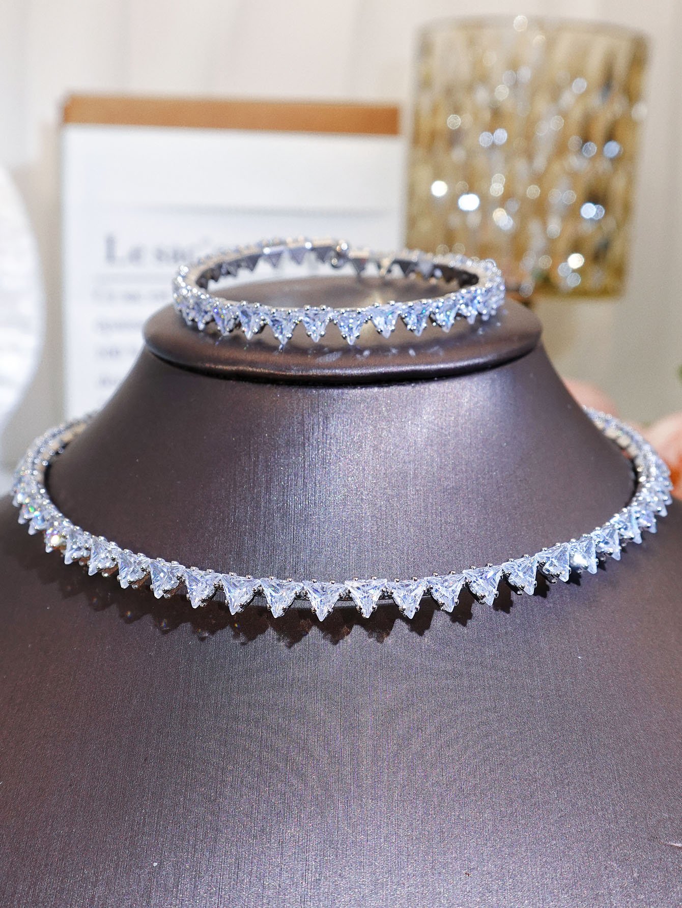 Silver Geometric Necklace and Bracelet Set