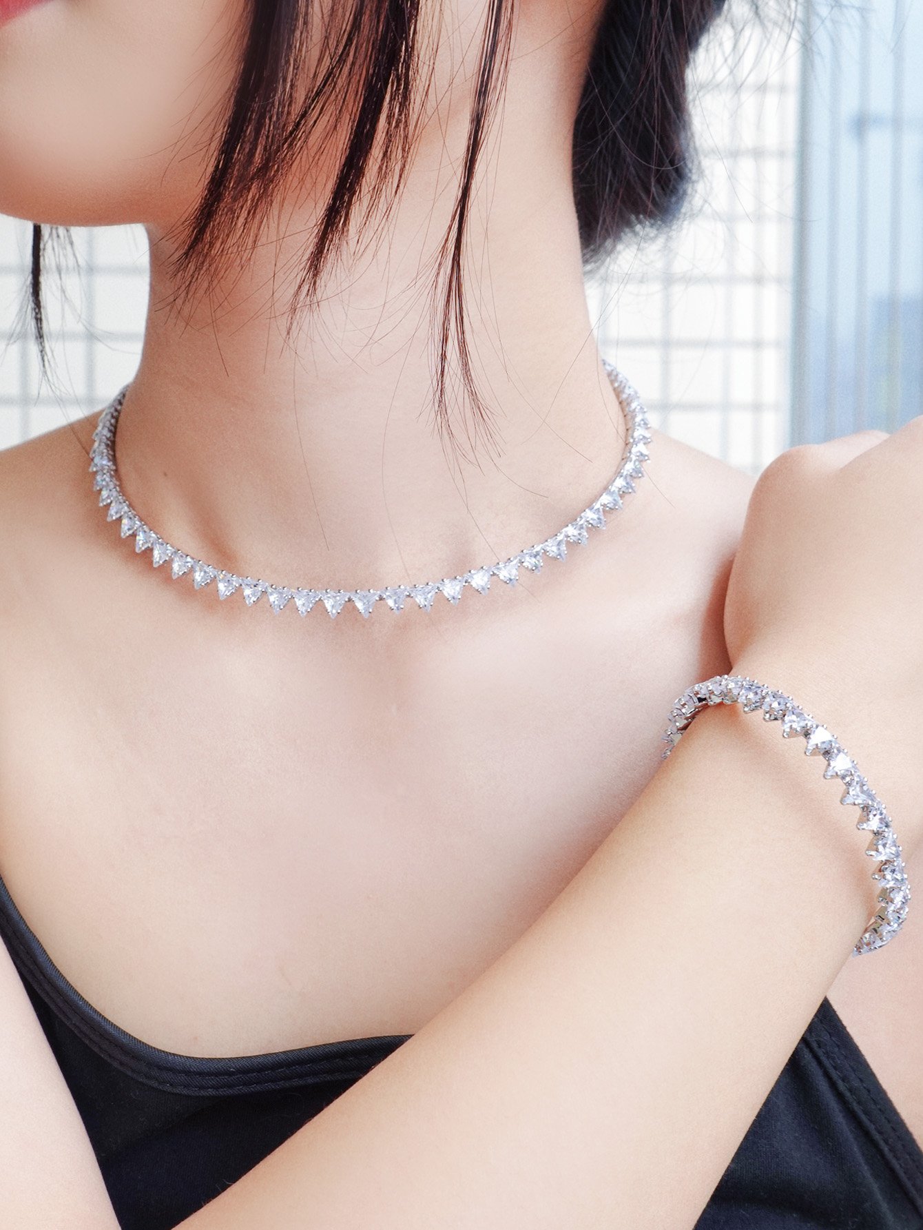 Silver Geometric Necklace and Bracelet Set