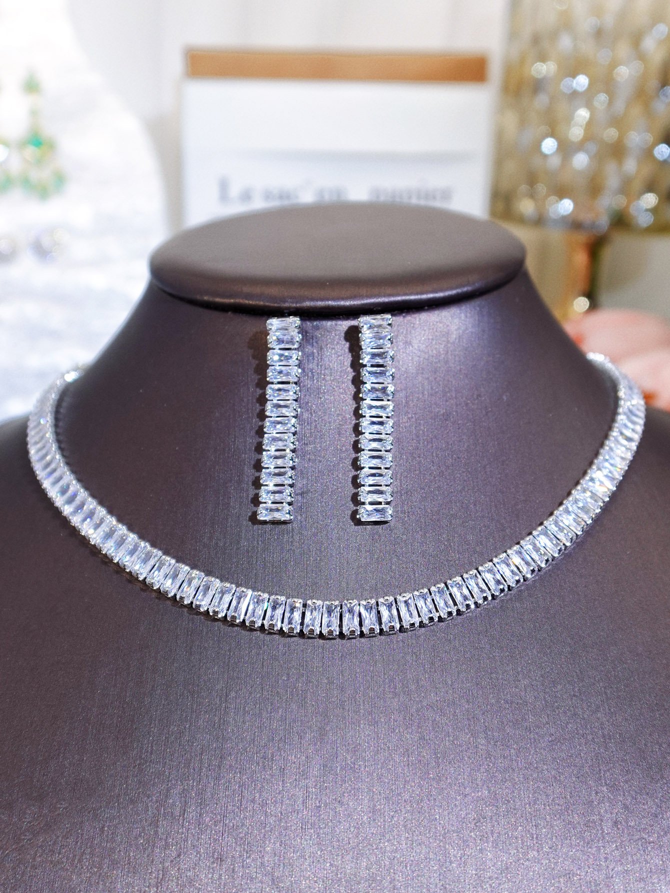 Silver Cubic Zirconia Necklace and Earrings Set