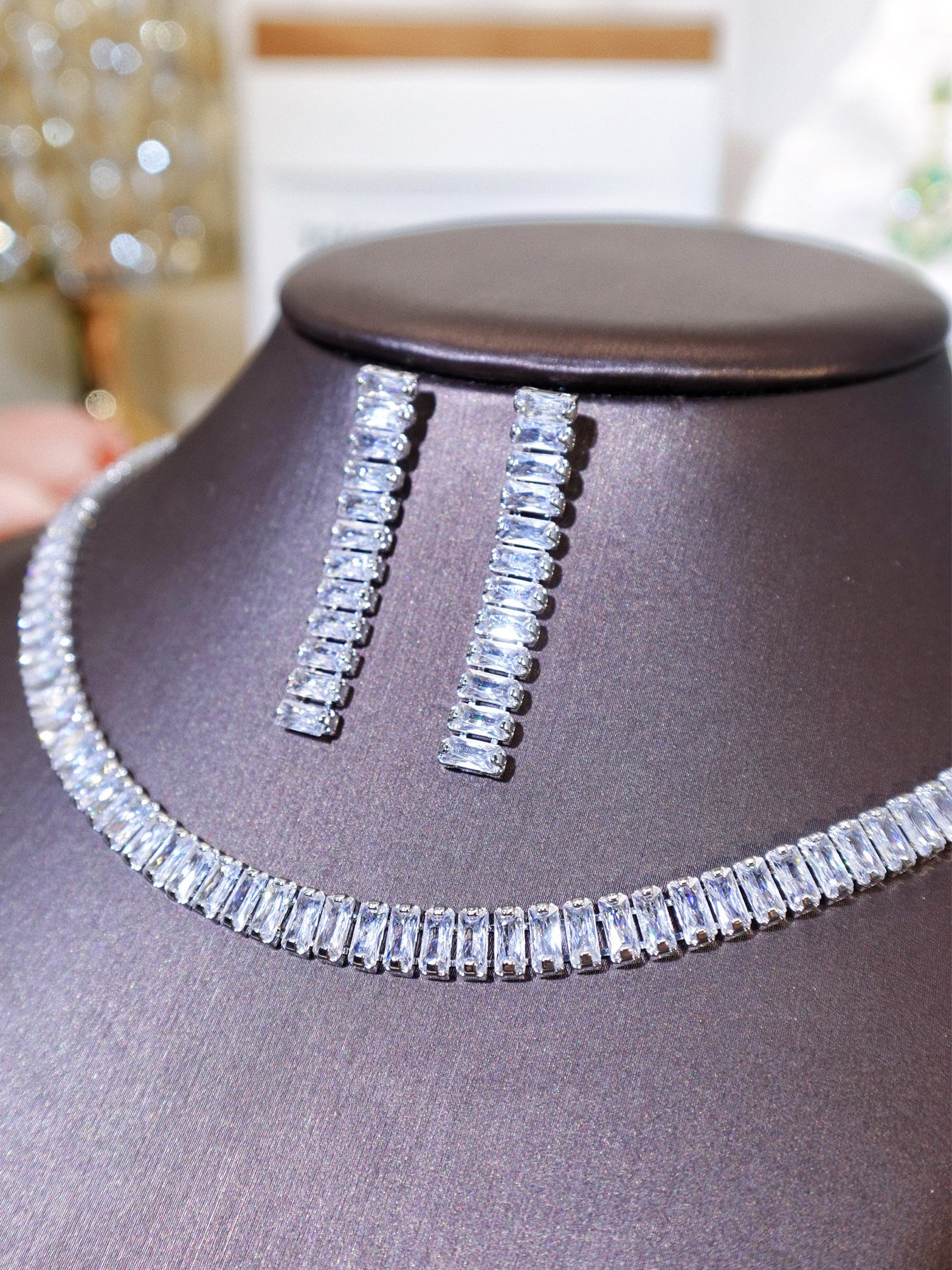 Silver Cubic Zirconia Necklace and Earrings Set