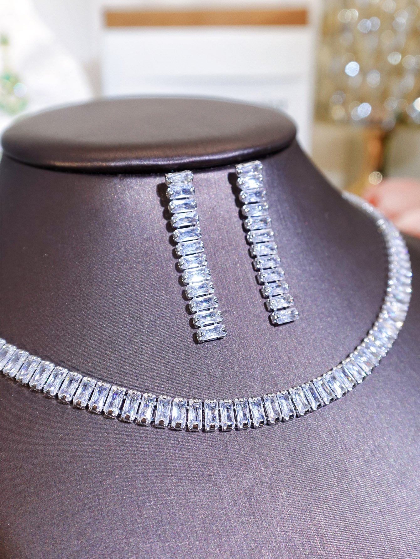 Silver Cubic Zirconia Necklace and Earrings Set