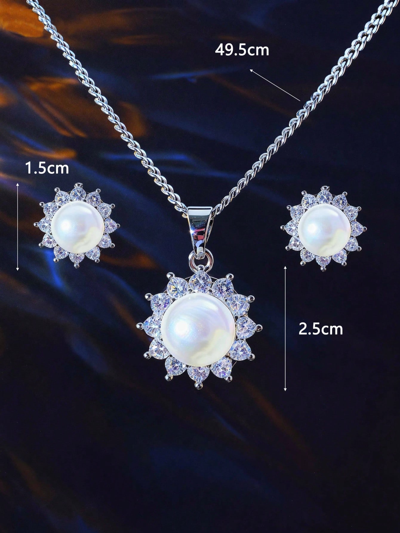 Silver Pearl Cubic Zirconia Jewelry Set