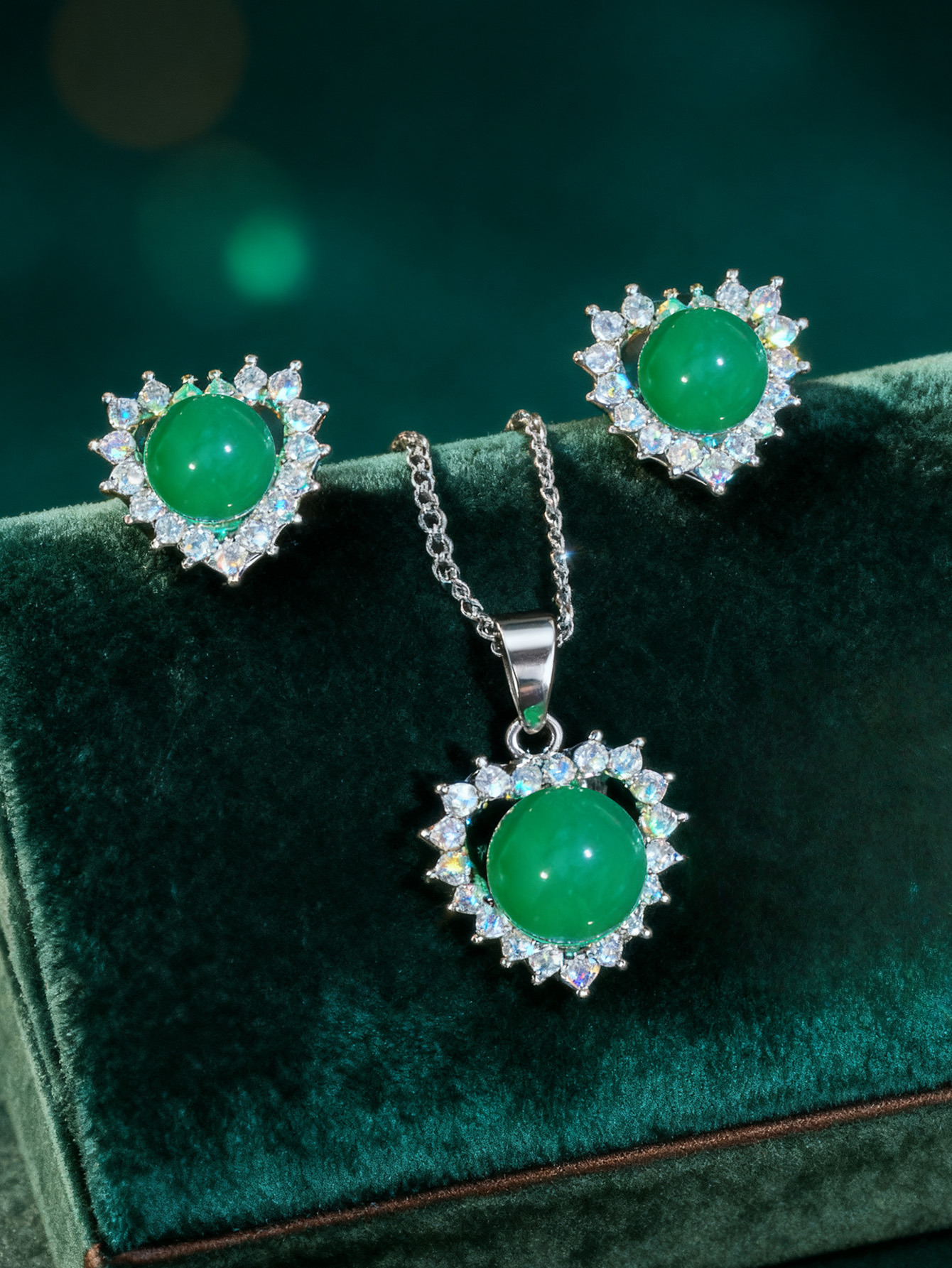 Silver Green Zirconia Jewelry Set