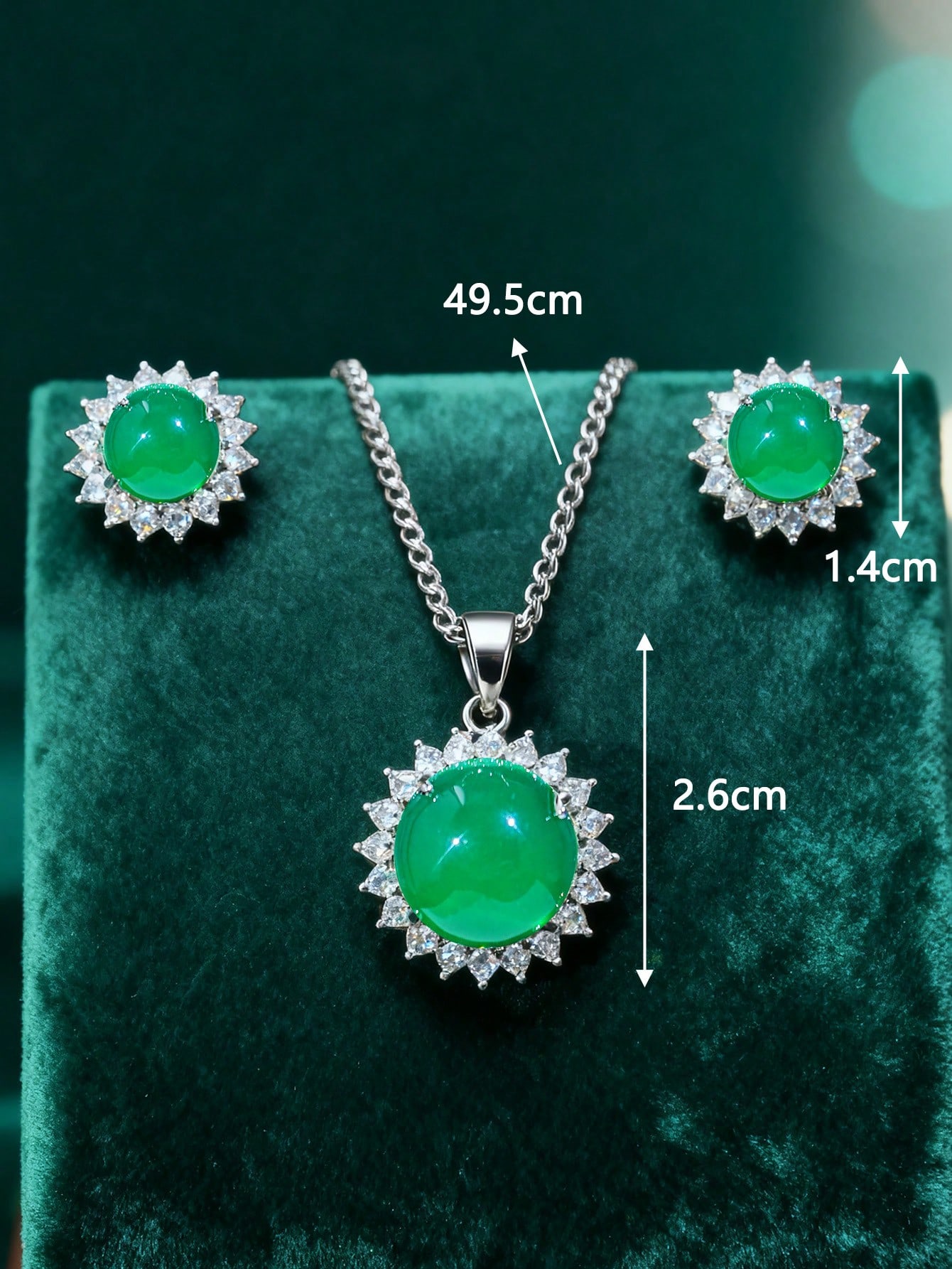 Silver Green Jewelry Necklace Earrings Set