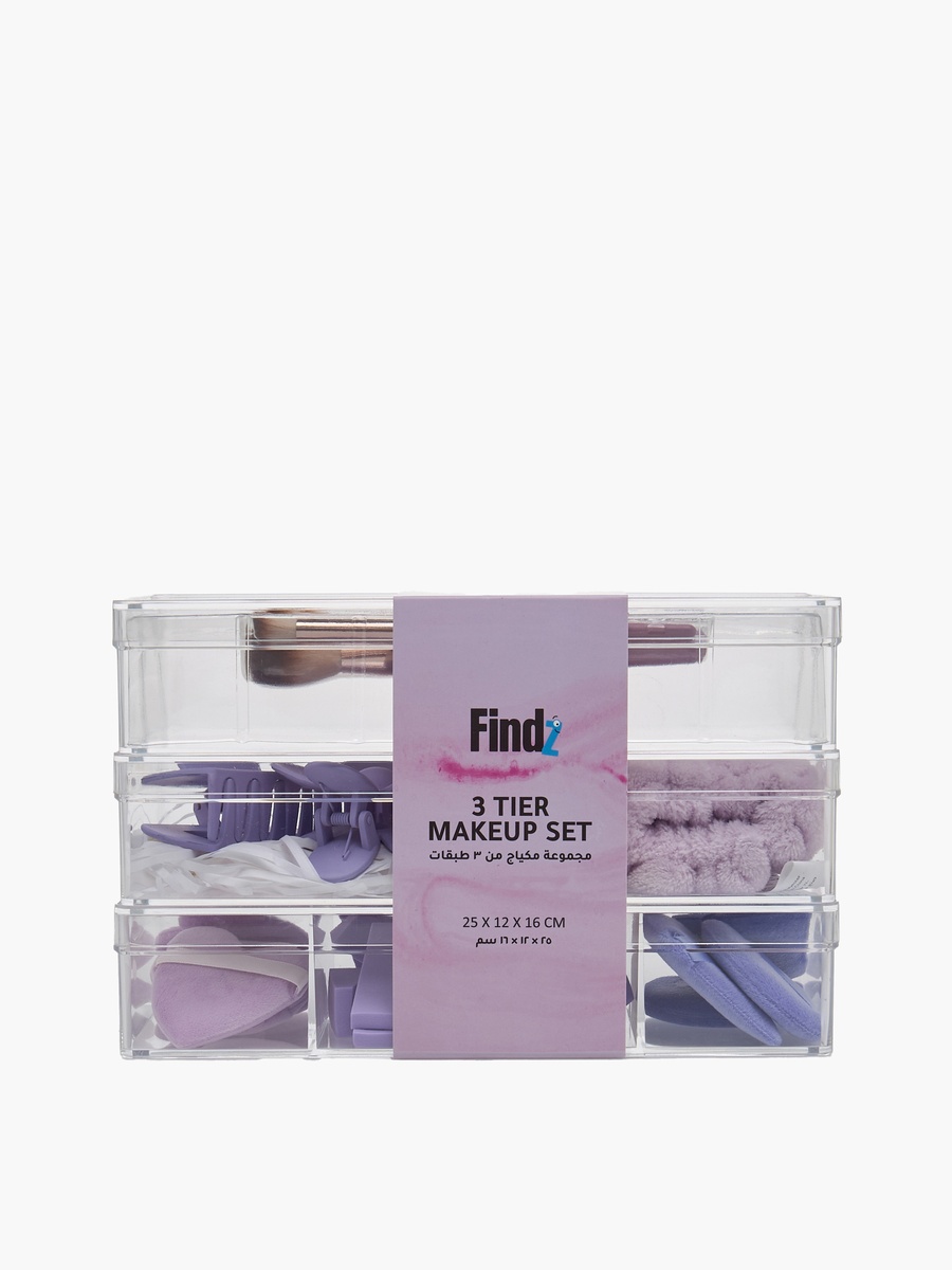 Assorted Makeup Accessory Set with Tiered Organiser