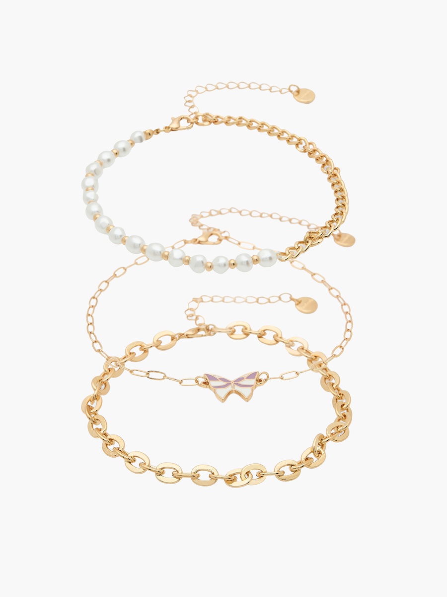 Pack of 3 Gold Tone Embellished Anklet