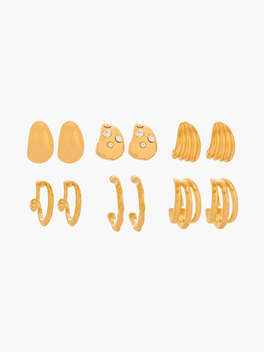 Pack of 6 Gold Tone Hoop Earrings with Pushback closure