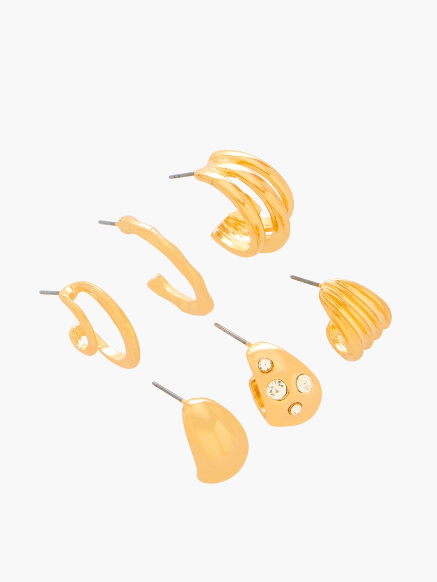 Pack of 6 Gold Tone Hoop Earrings with Pushback closure