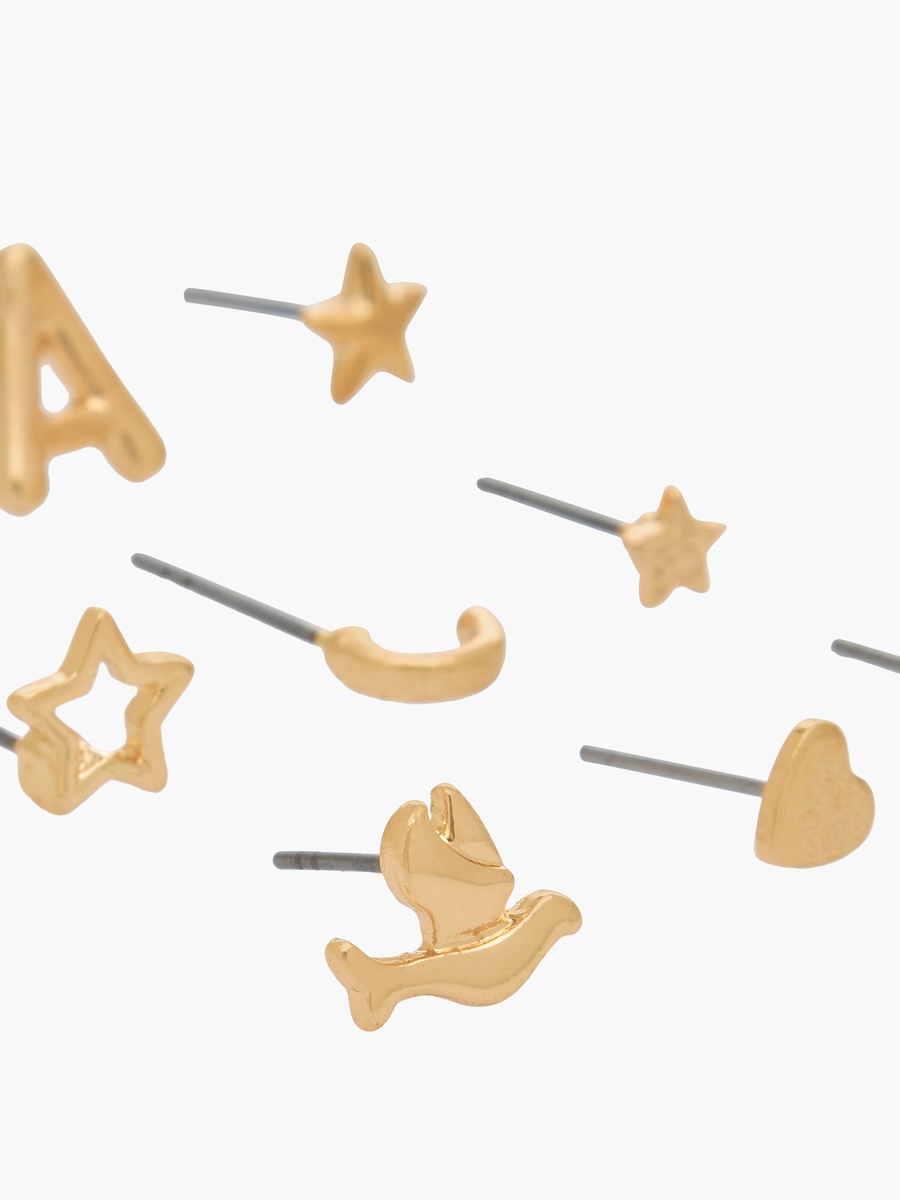 Pack of 9 Gold Tone Stud Earrings with Pushback Closure