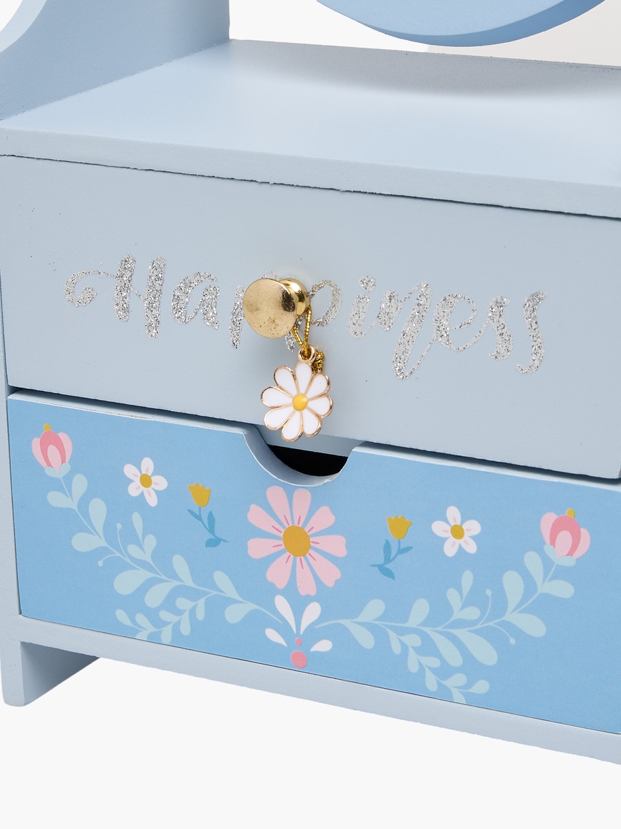 Jewellery Organizer with Daisy Print and Mirror - 18x5x15 cms