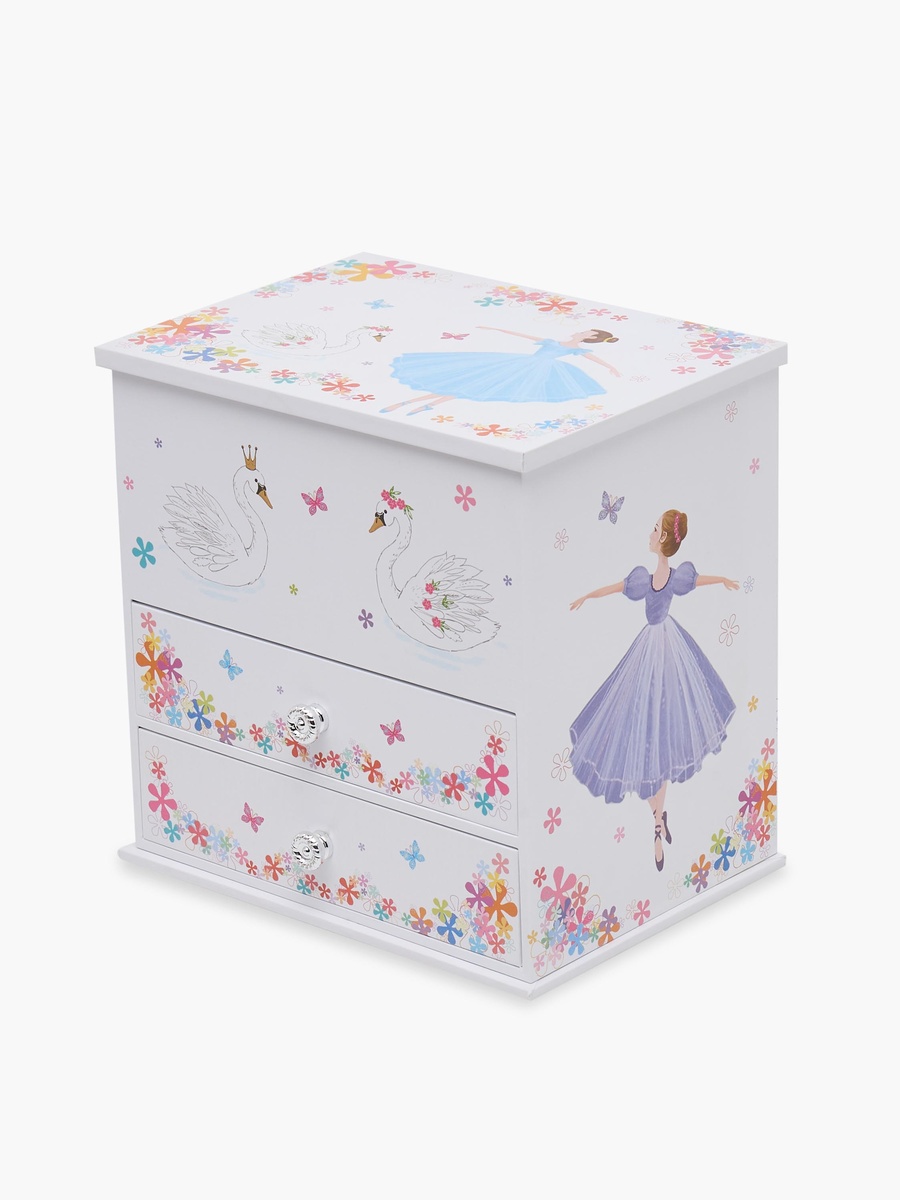 3 Compartment Jewellery Organizer Ballerina Print with Drawers - 16.6x12.3x16.8 cm
