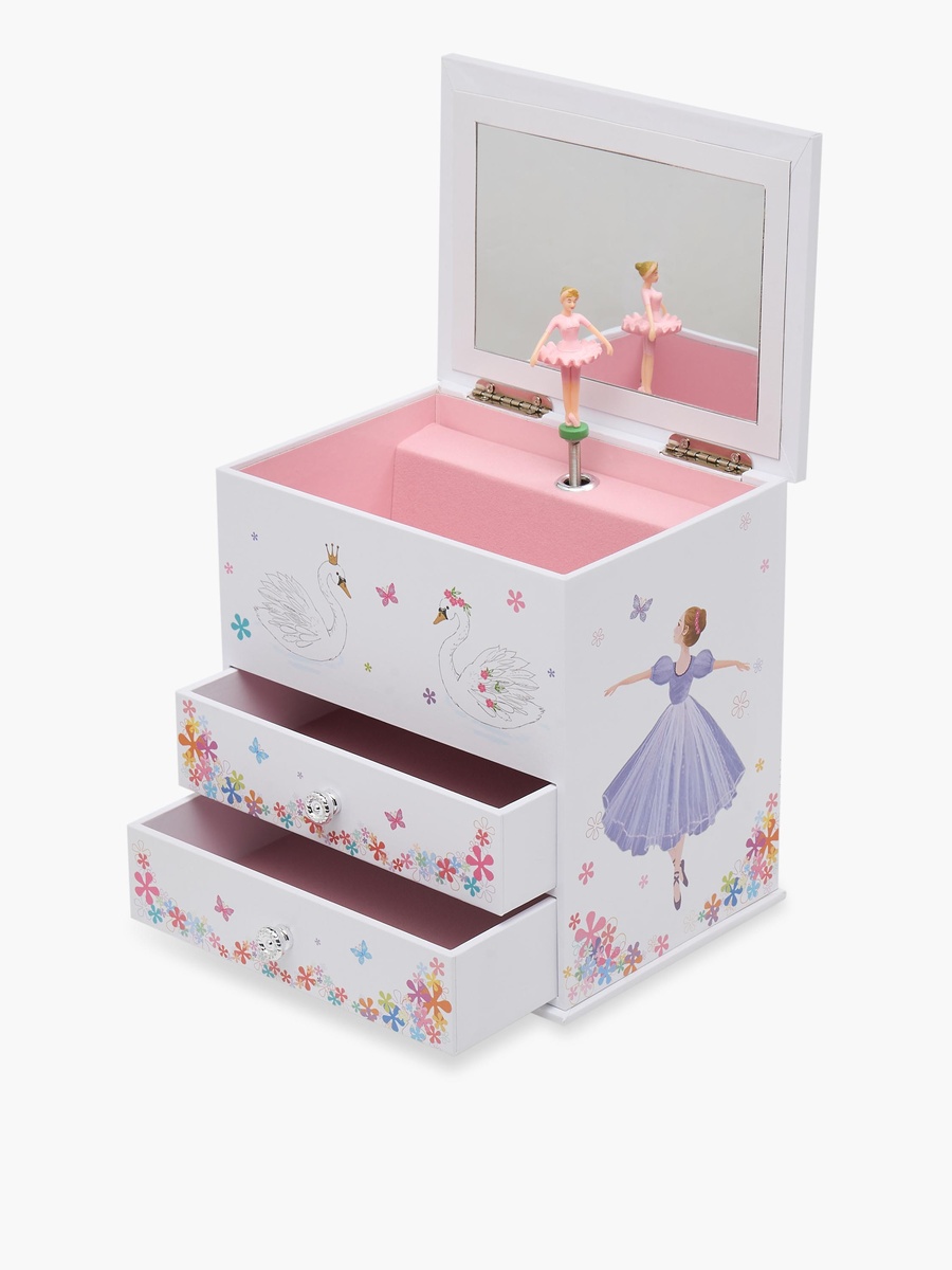 3 Compartment Jewellery Organizer Ballerina Print with Drawers - 16.6x12.3x16.8 cm