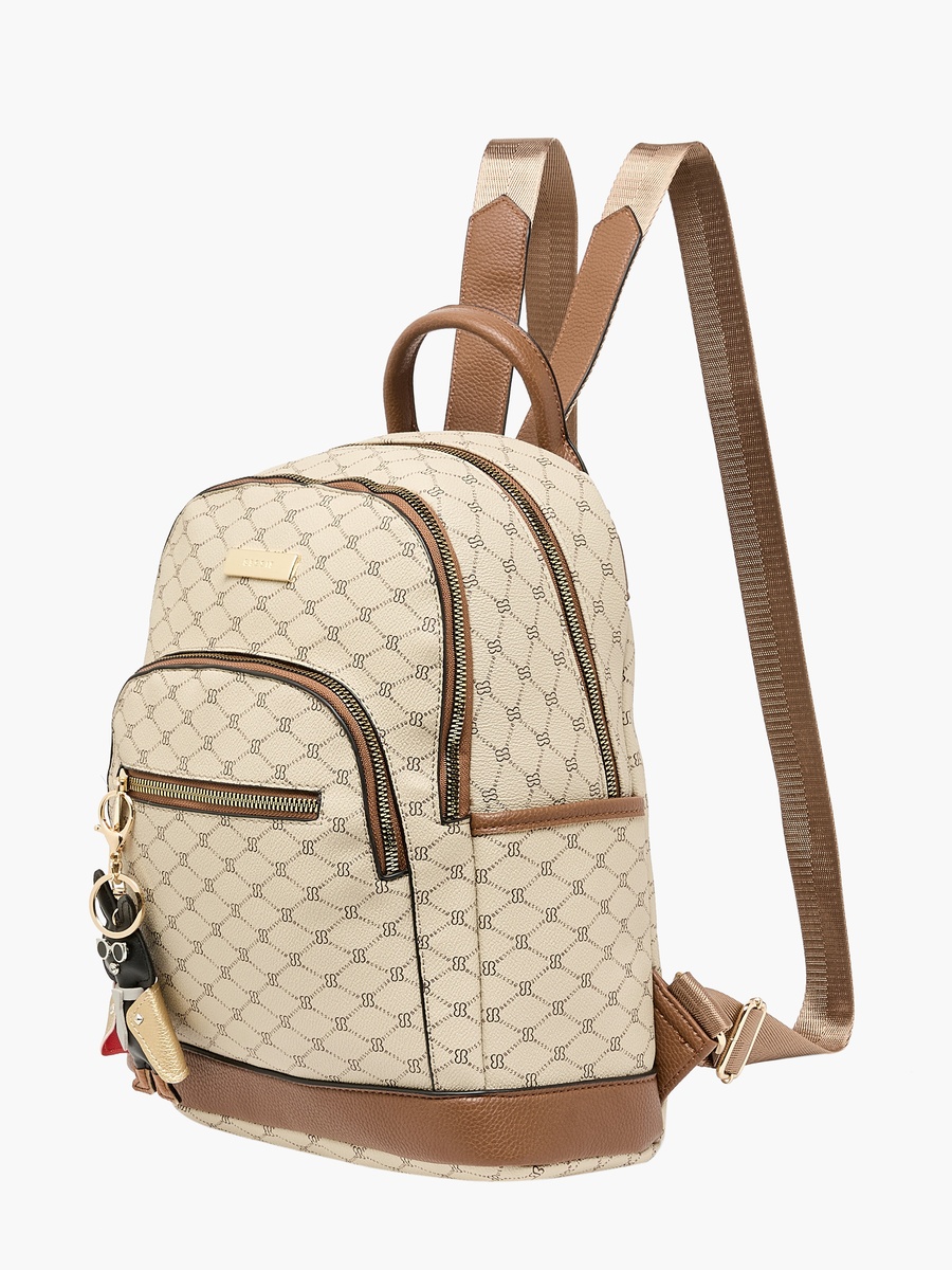 Monogram Print Backpack with Adjustable Straps