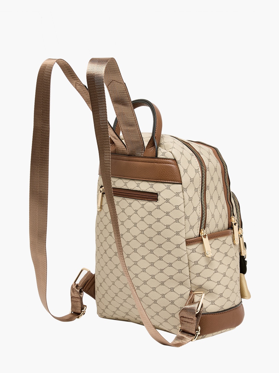 Monogram Print Backpack with Adjustable Straps