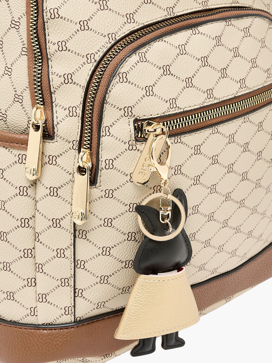 Monogram Print Backpack with Adjustable Straps