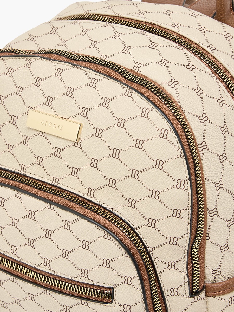 Monogram Print Backpack with Adjustable Straps