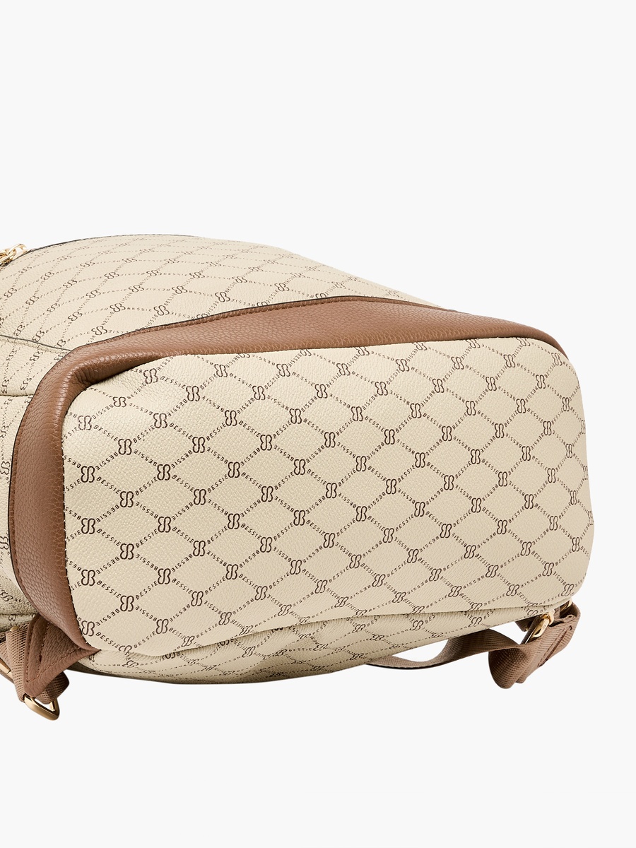 Monogram Print Backpack with Adjustable Straps