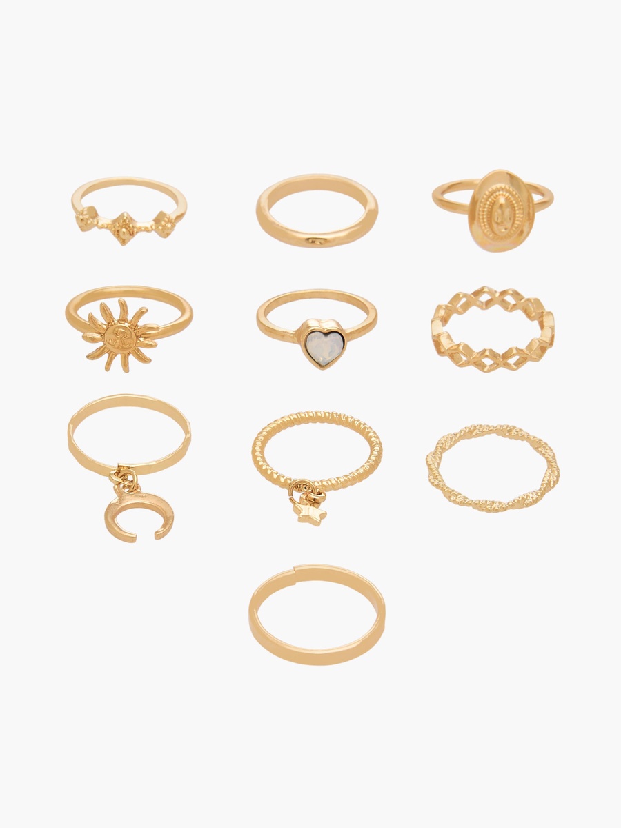 Pack of 10 Gold Tone Ring with Assorted Design