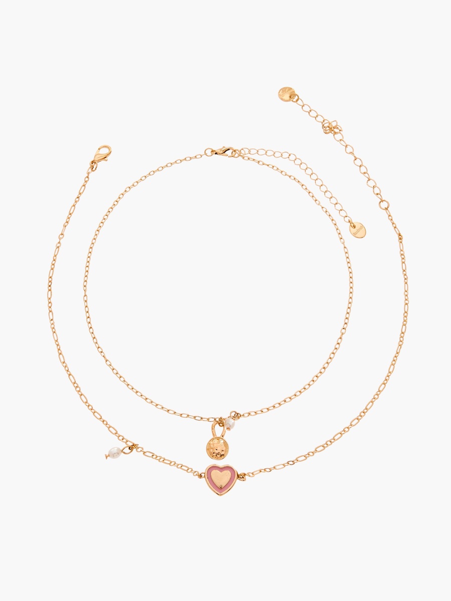Pack of 2 Gold Tone Necklace with Heart Pendant