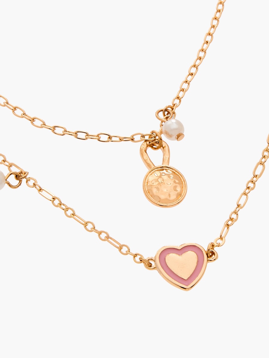 Pack of 2 Gold Tone Necklace with Heart Pendant