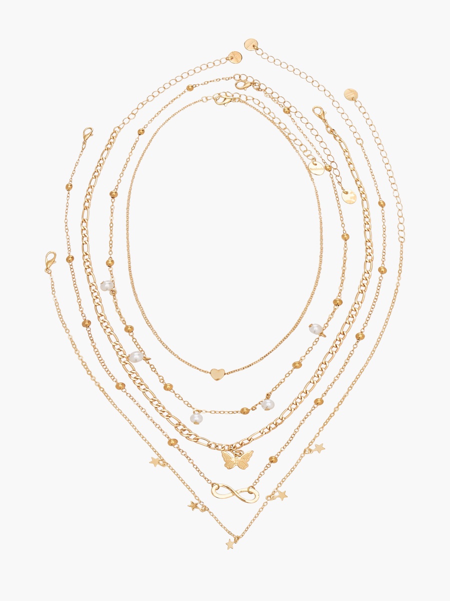Pack of 5 Gold Tone Necklace with Metallic Charms