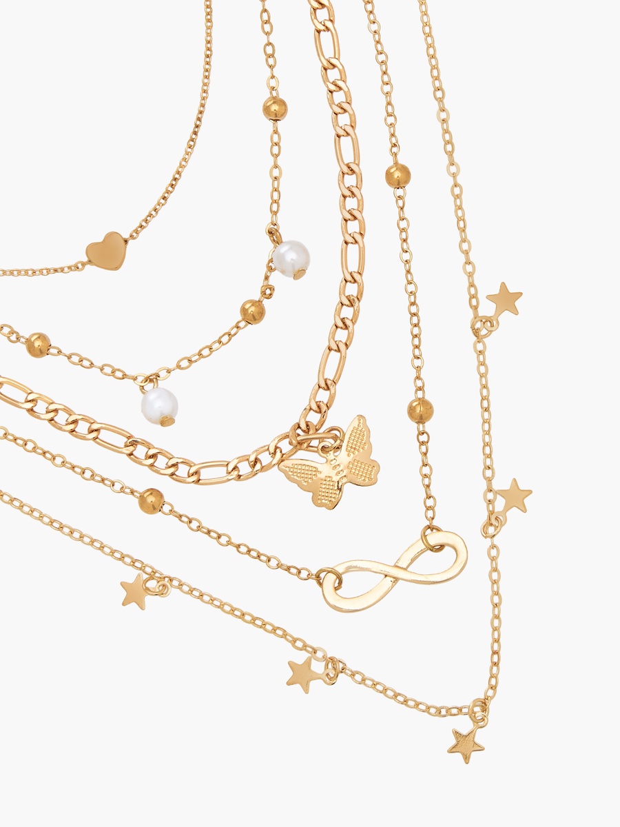 Pack of 5 Gold Tone Necklace with Metallic Charms