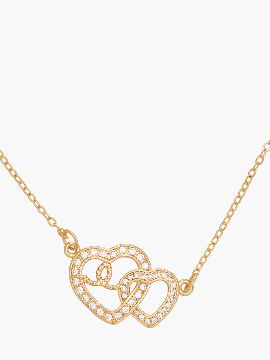 Gold Tone Necklace with Cubic Zirconia Heart Pendant