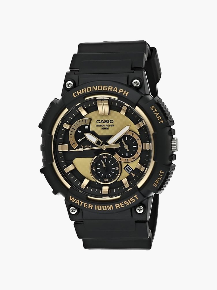 Men 53 MM Black Chronograph Plastic Strap Watch | MCW-200H-9AVDF