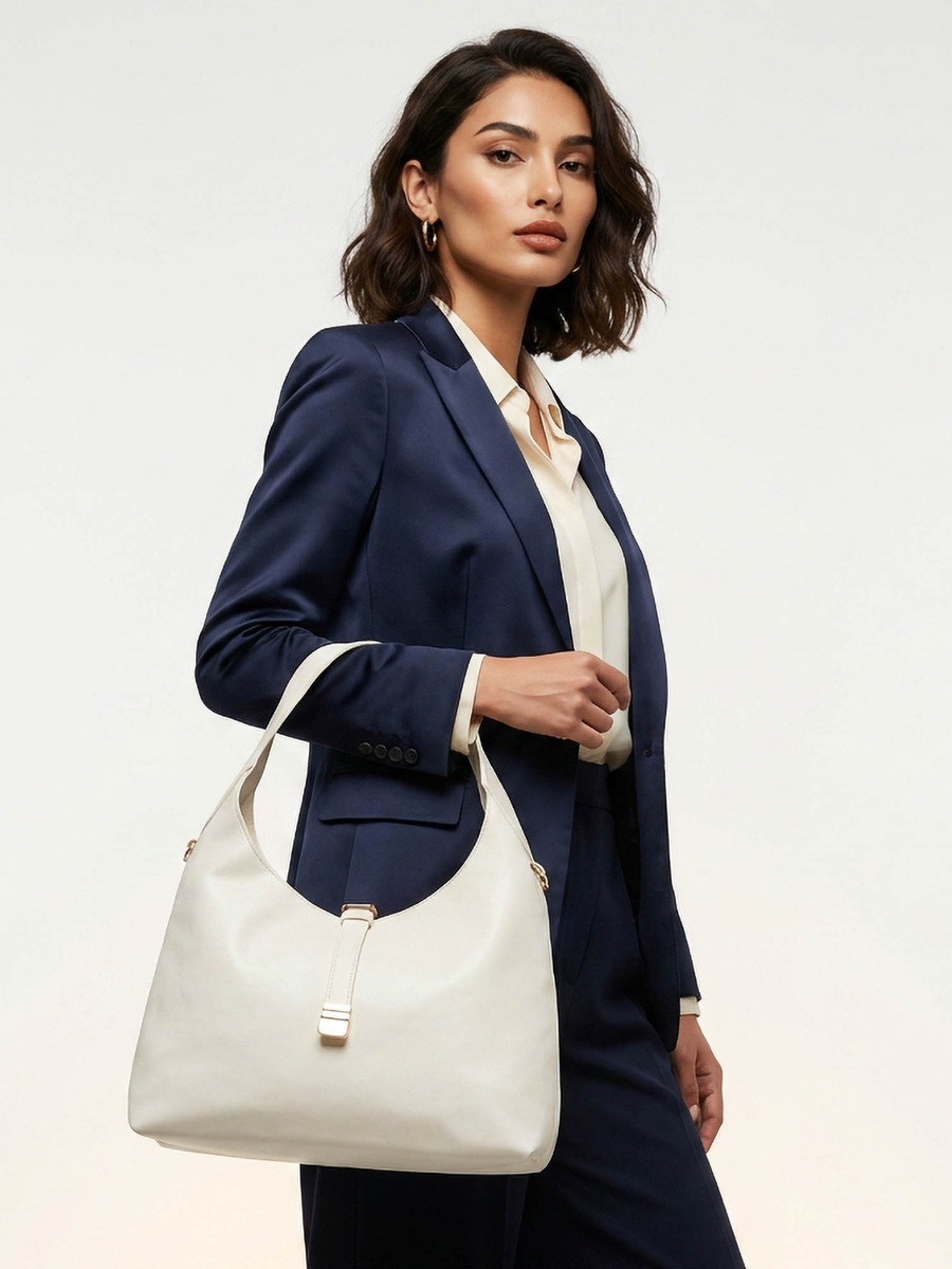 Solid Shoulder Bag with Metallic Accent