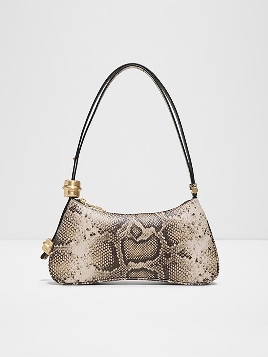Amellie Snake Print Single Handle Shoulder Bag with Zip Closure and Adjustable Strap