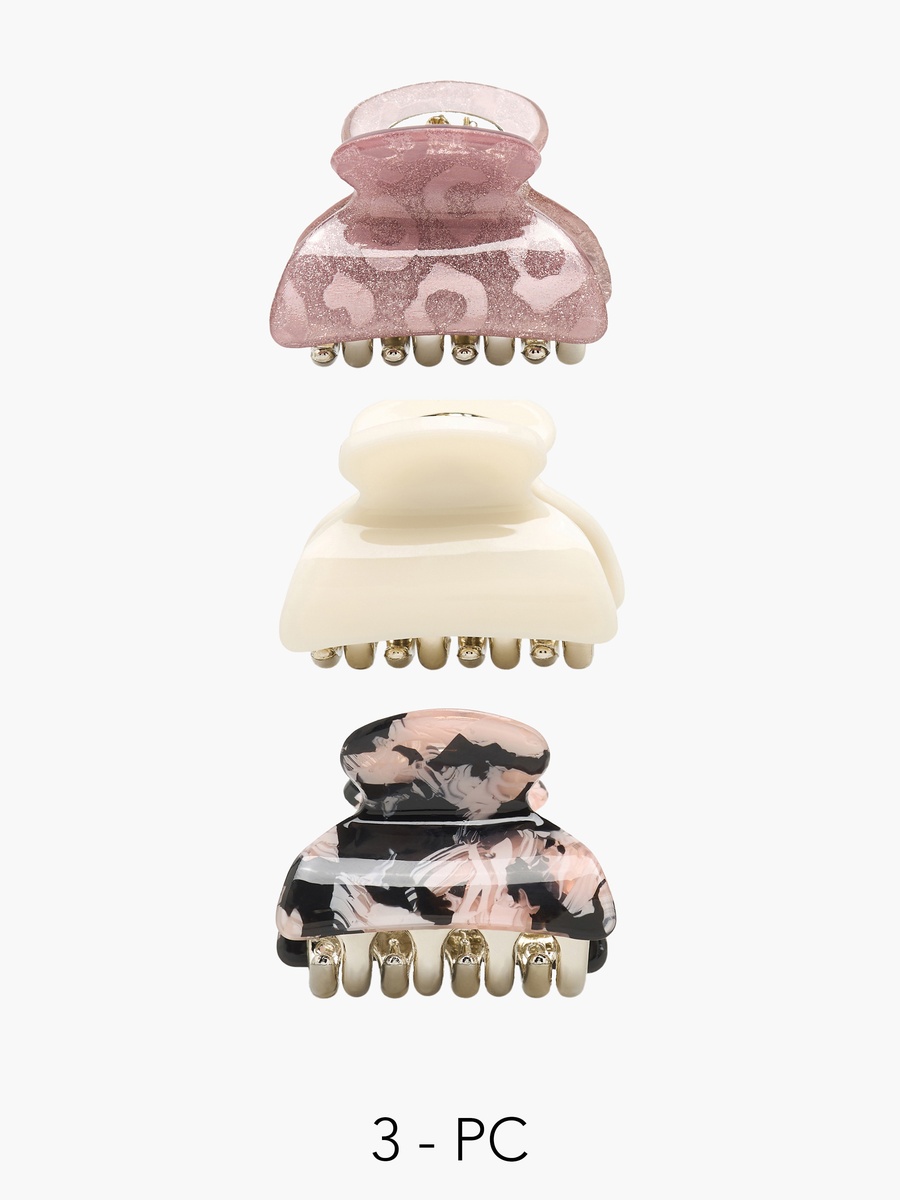 Pack of 3 Curved Hair Clamps with Assorted Design