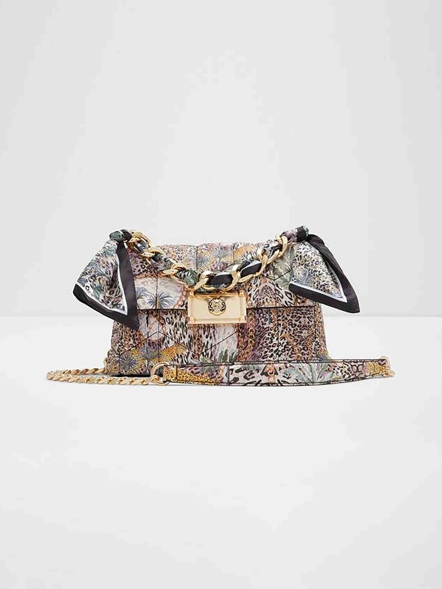 Jermey Printed Crossbody Bag with Twist Lock Closure and Chain Strap