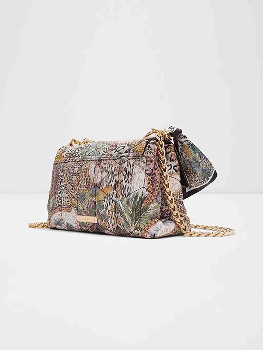 Jermey Printed Crossbody Bag with Twist Lock Closure and Chain Strap