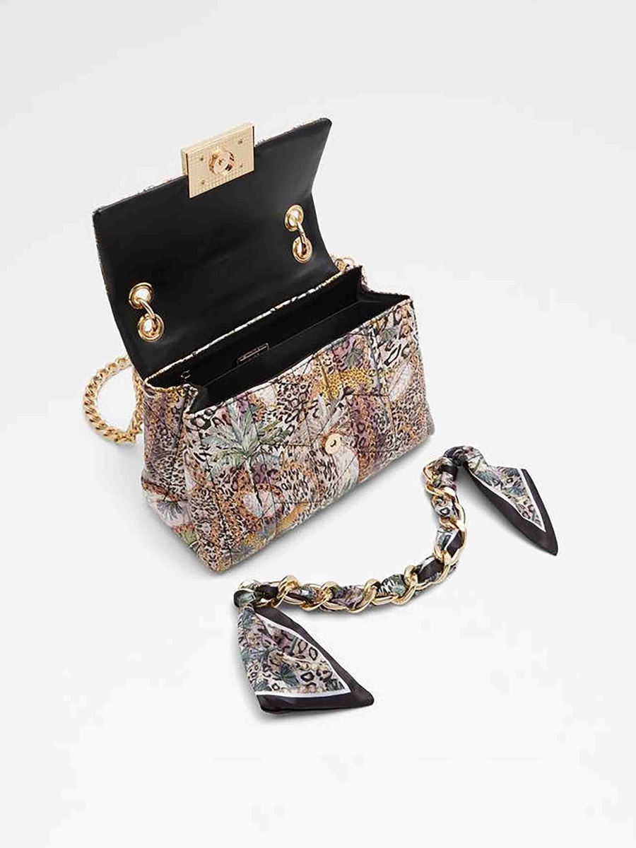 Jermey Printed Crossbody Bag with Twist Lock Closure and Chain Strap