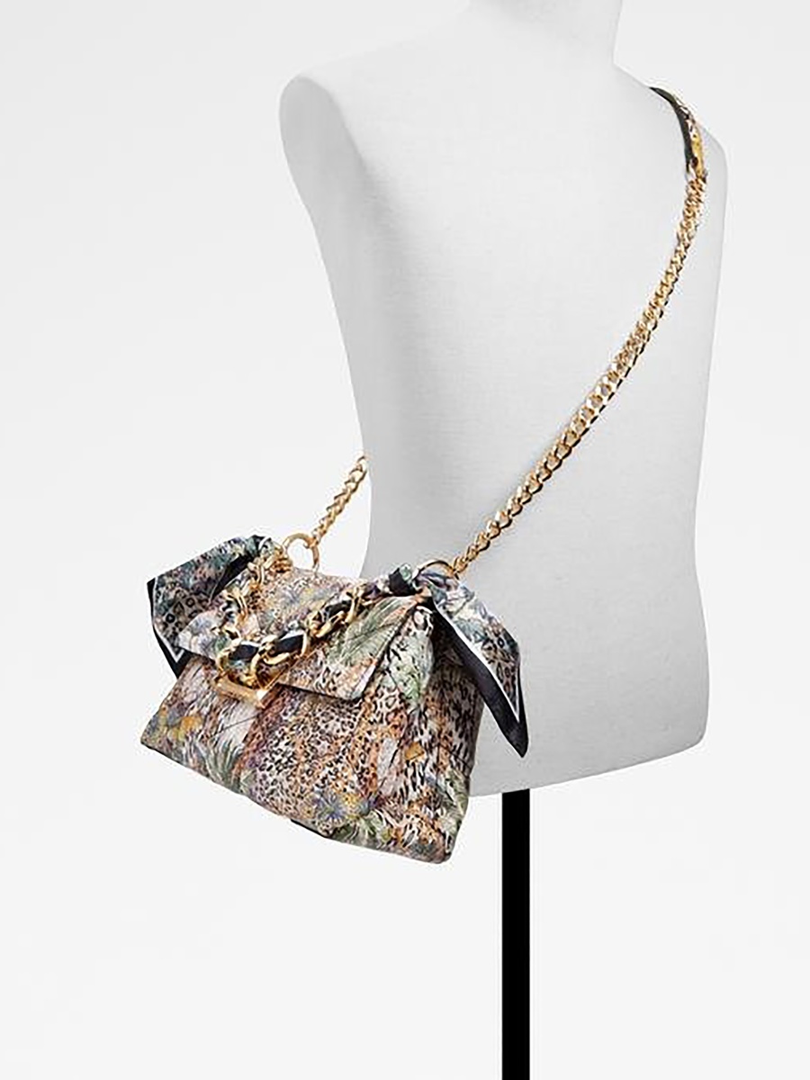 Jermey Printed Crossbody Bag with Twist Lock Closure and Chain Strap