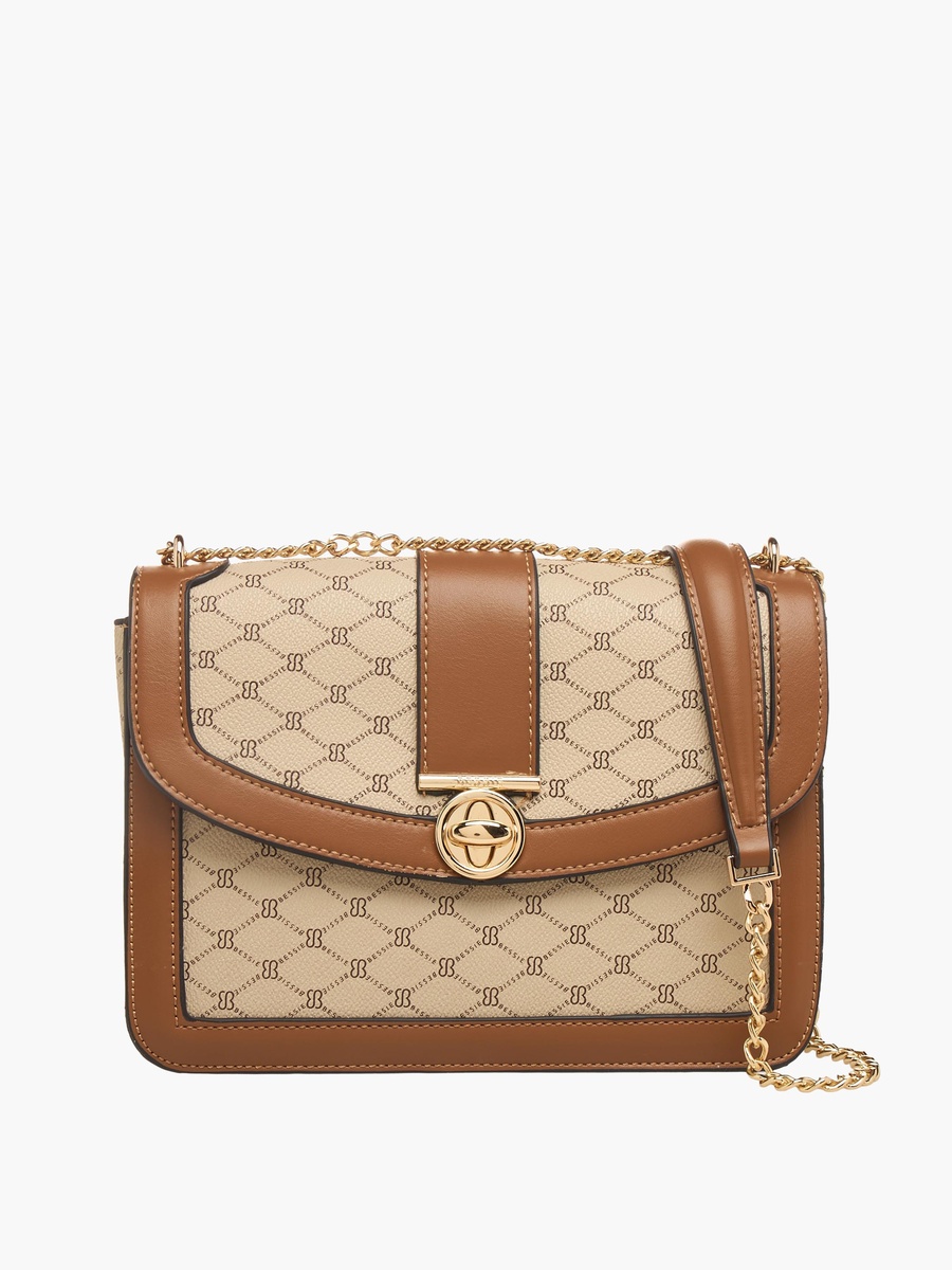Monogram Print Crossbody Bag with Chain Strap