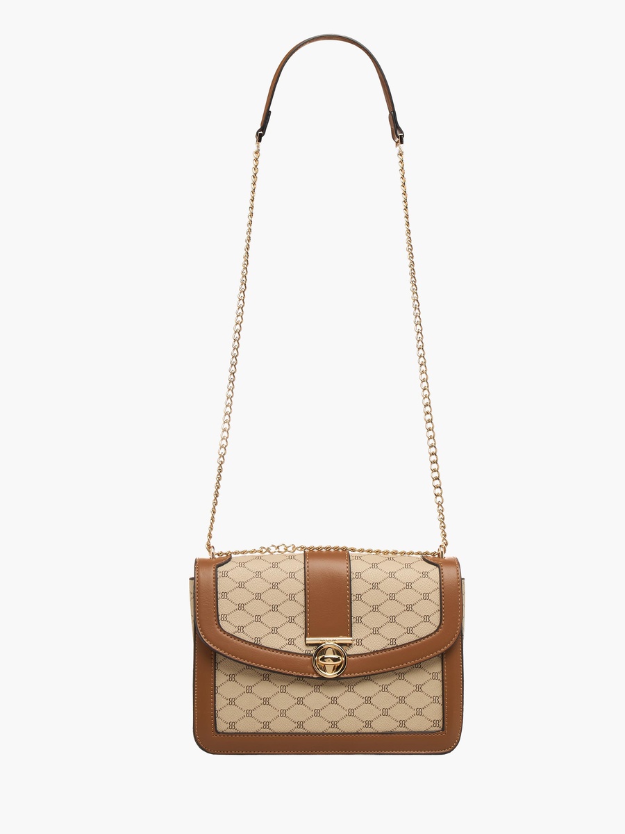 Monogram Print Crossbody Bag with Chain Strap