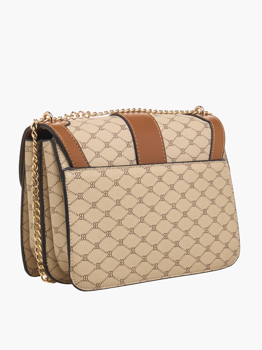 Monogram Print Crossbody Bag with Chain Strap